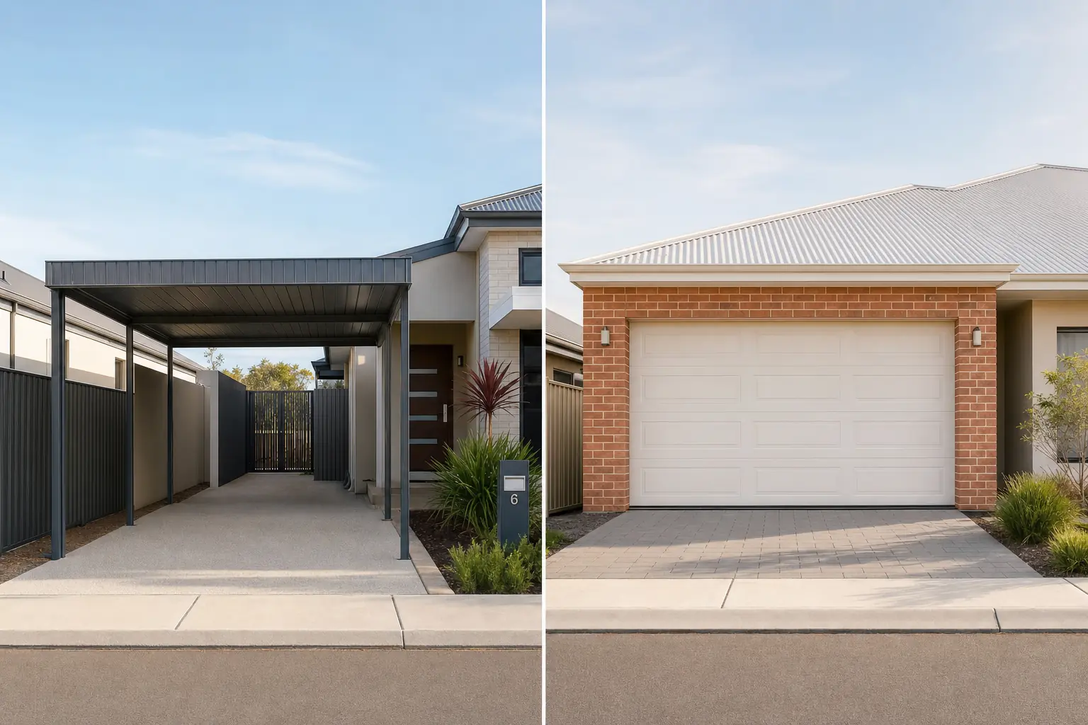 Carport and garage side-by-side comparison on a Perth block