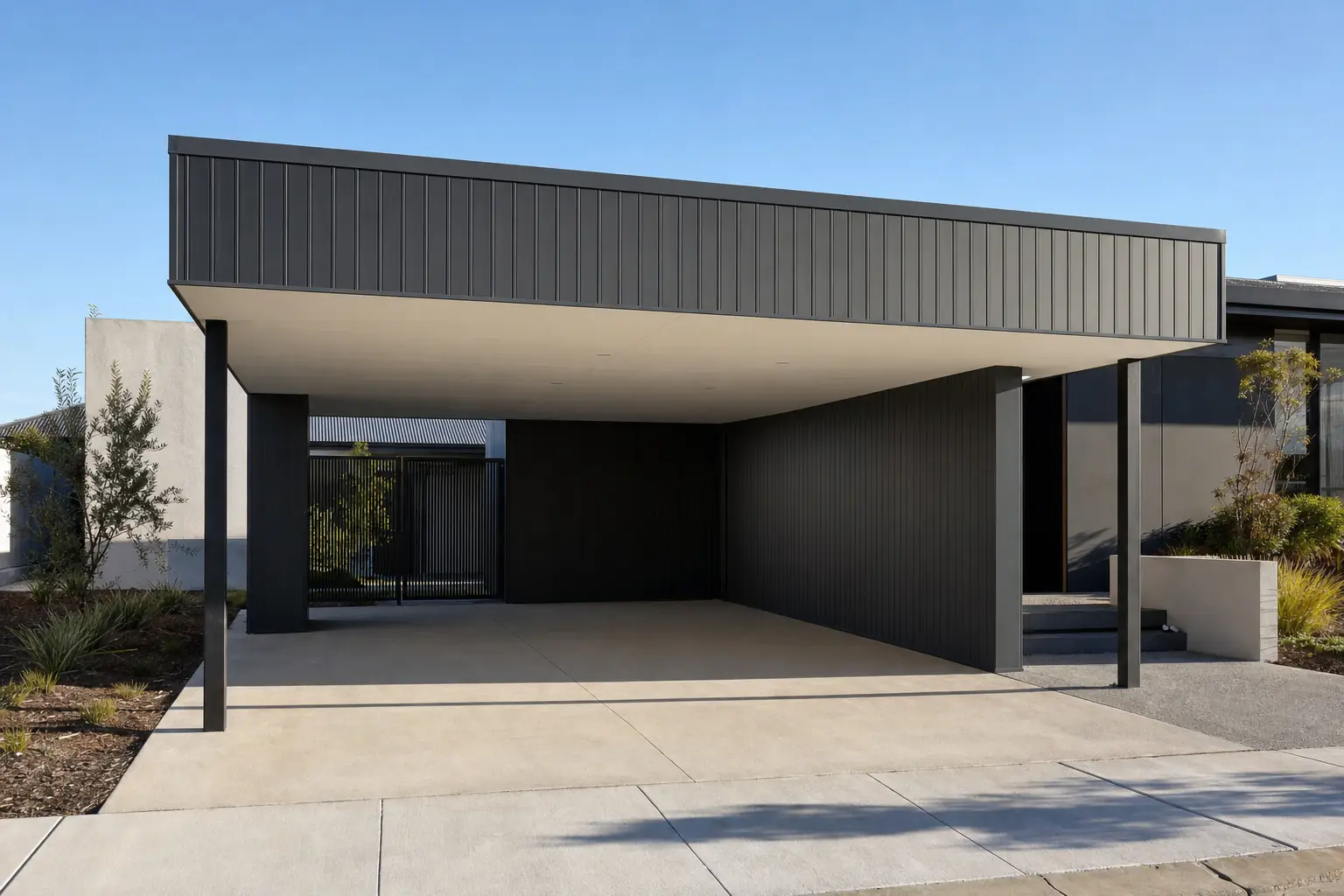 Flat roof carport with contemporary low-profile design in Perth